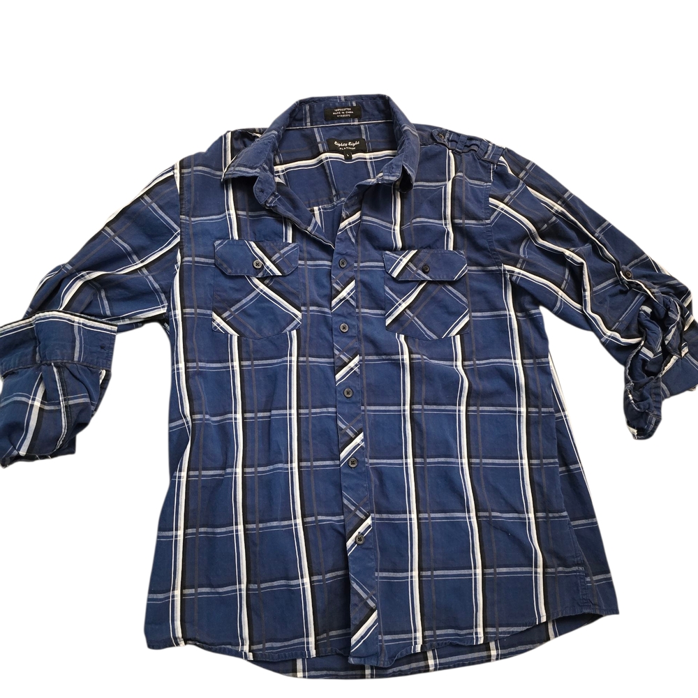Eighty Eight Blue Plaid Casual Button Down Shirt